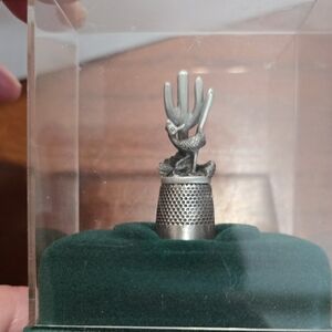 Roadrunner Bird Cactus Pewter Thimble In Original Case